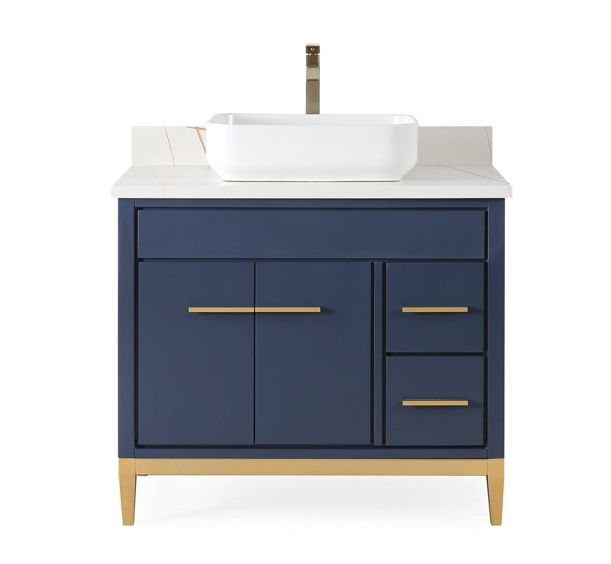 36" Tennant Brand Modern Style Navy Blue Beatrice Vessel Sink Bathroom Vanity