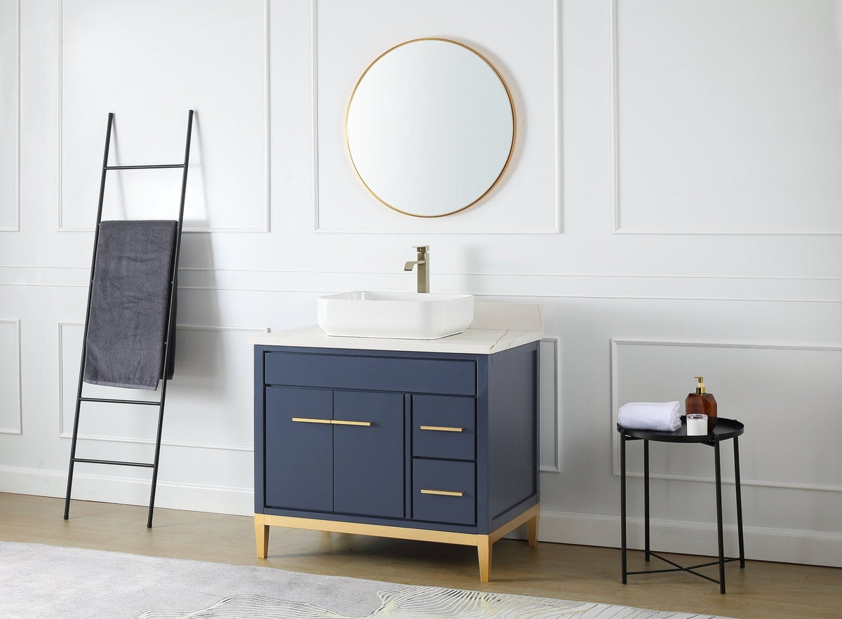 36" Tennant Brand Modern Style Navy Blue Beatrice Vessel Sink Bathroom Vanity