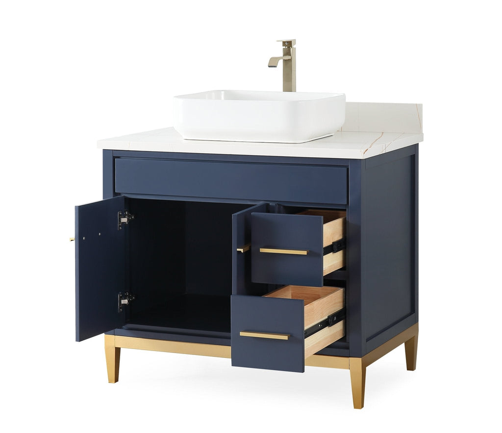 36" Tennant Brand Modern Style Navy Blue Beatrice Vessel Sink Bathroom Vanity