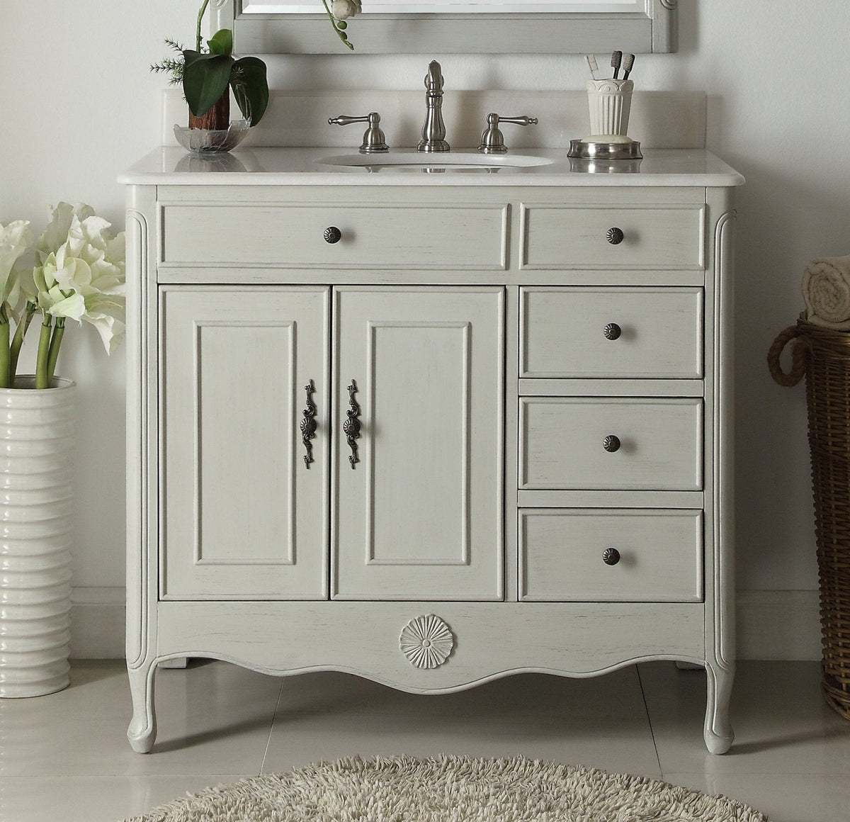 38 Inch Distressed Gray Cottage Style Daleville Bathroom Sink Vanity