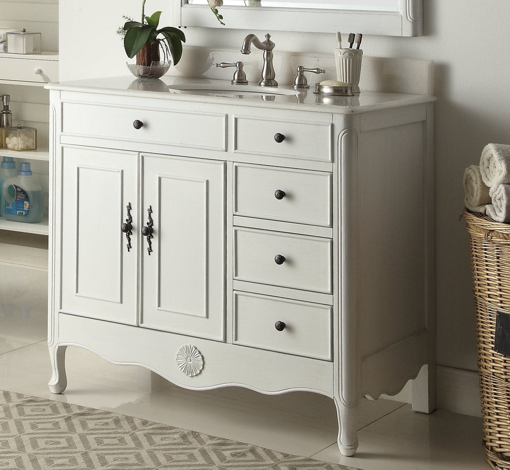 38 Inch Distressed Antique White Cottage Style Daleville Bathroom Sink Vanity