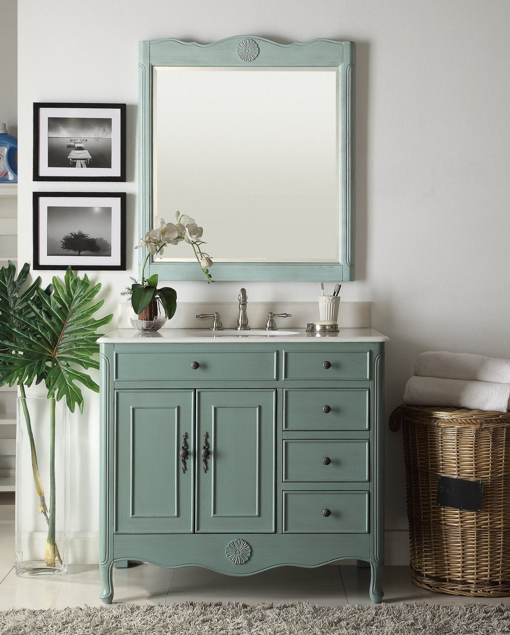 38 Inch Distressed Vintage Blue Cottage Style Daleville Bathroom Sink Vanity