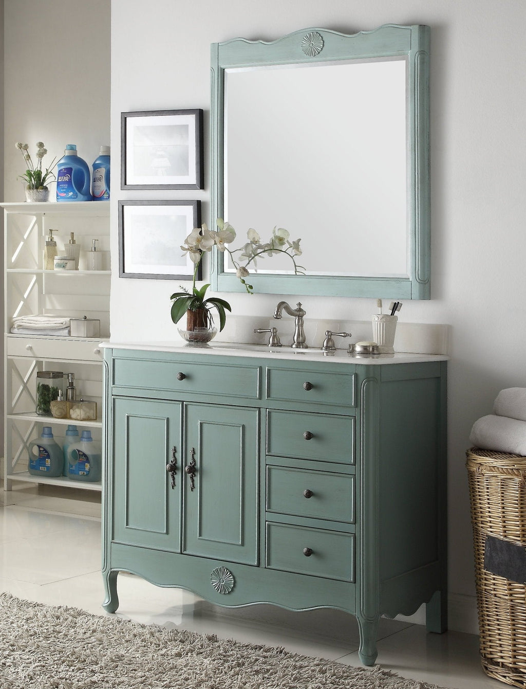 38 Inch Distressed Vintage Blue Cottage Style Daleville Bathroom Sink Vanity