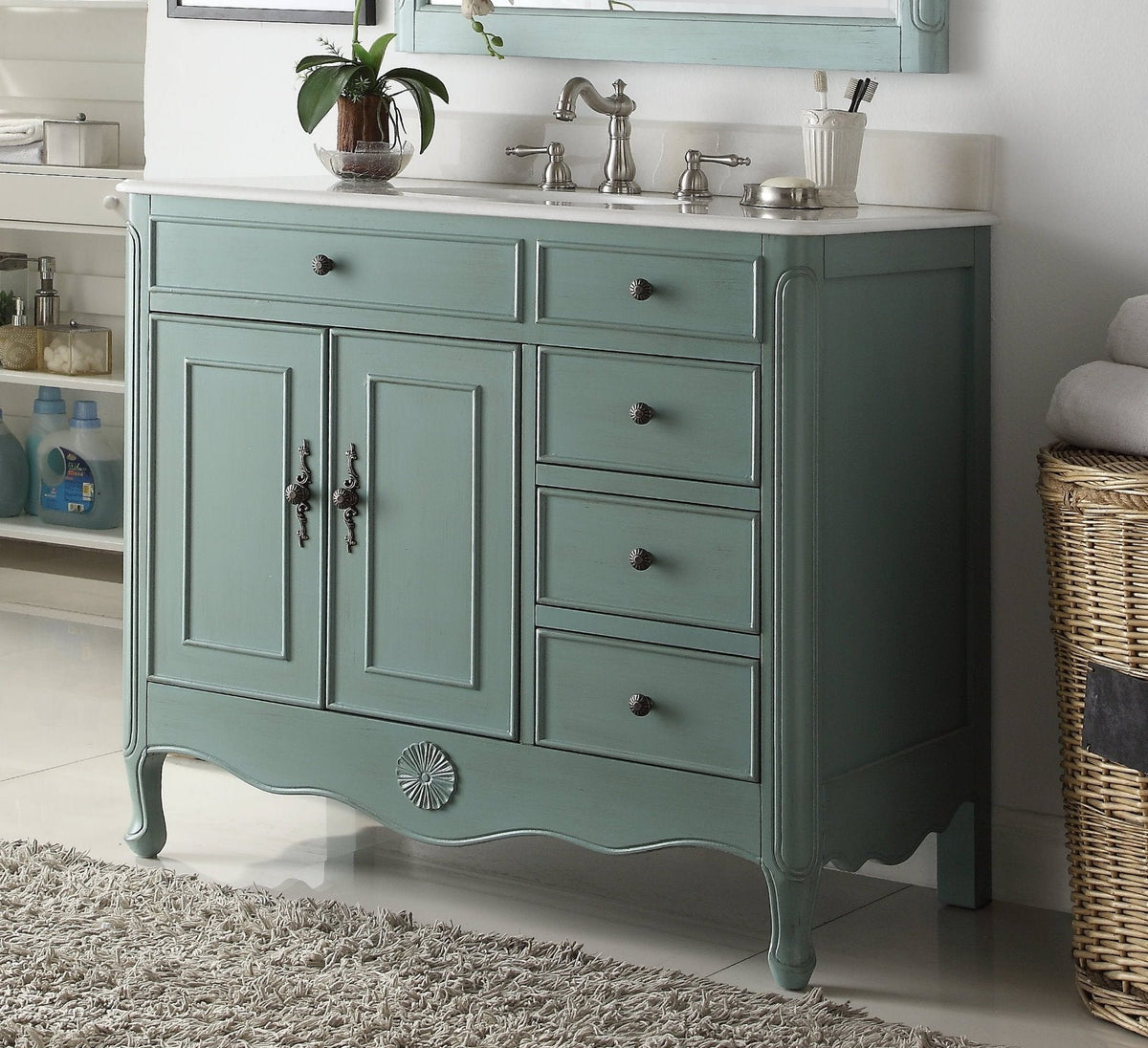 38 Inch Distressed Vintage Blue Cottage Style Daleville Bathroom Sink Vanity