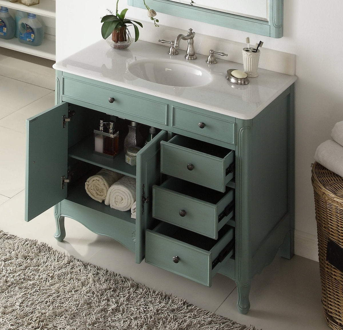 38 Inch Distressed Vintage Blue Cottage Style Daleville Bathroom Sink Vanity