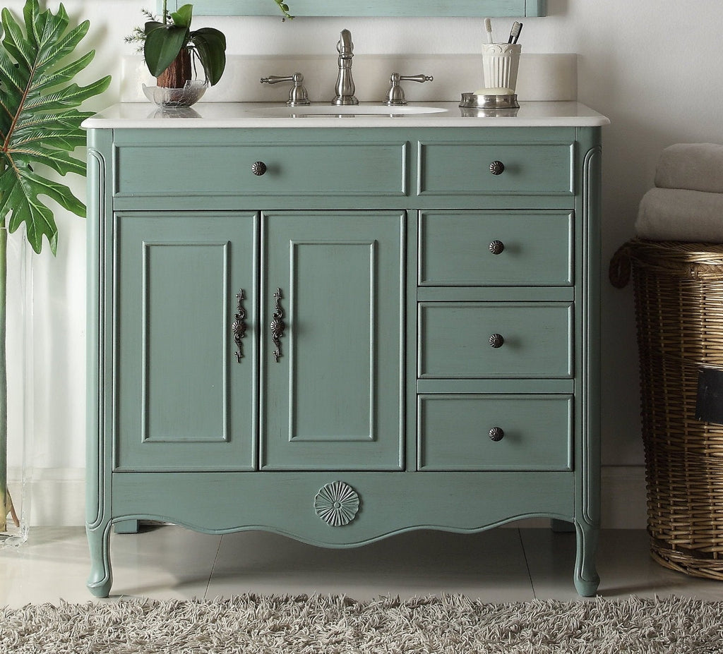 38 Inch Distressed Vintage Blue Cottage Style Daleville Bathroom Sink Vanity