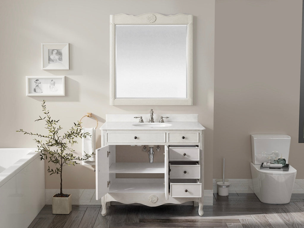 38 Inch Distressed Antique White Cottage Style Daleville Bathroom Sink Vanity