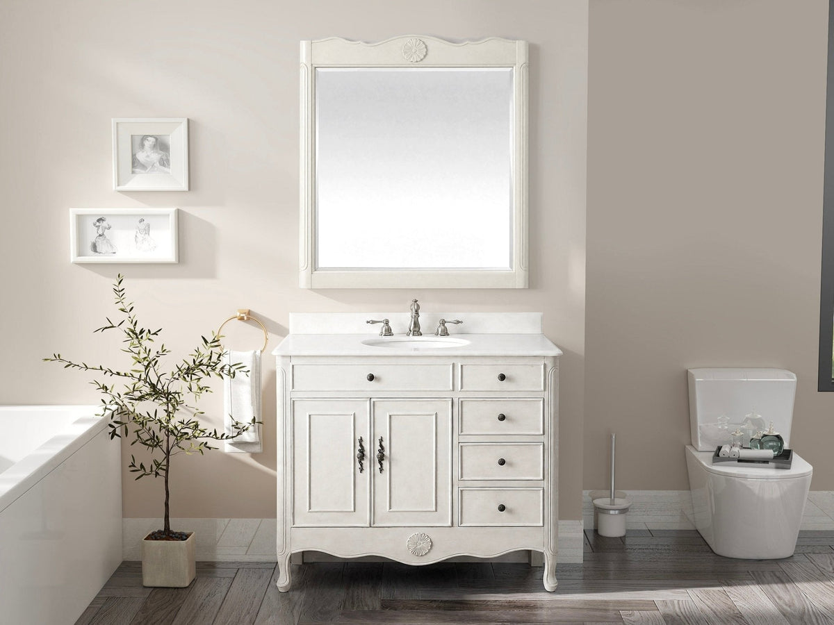 38 Inch Distressed Antique White Cottage Style Daleville Bathroom Sink Vanity