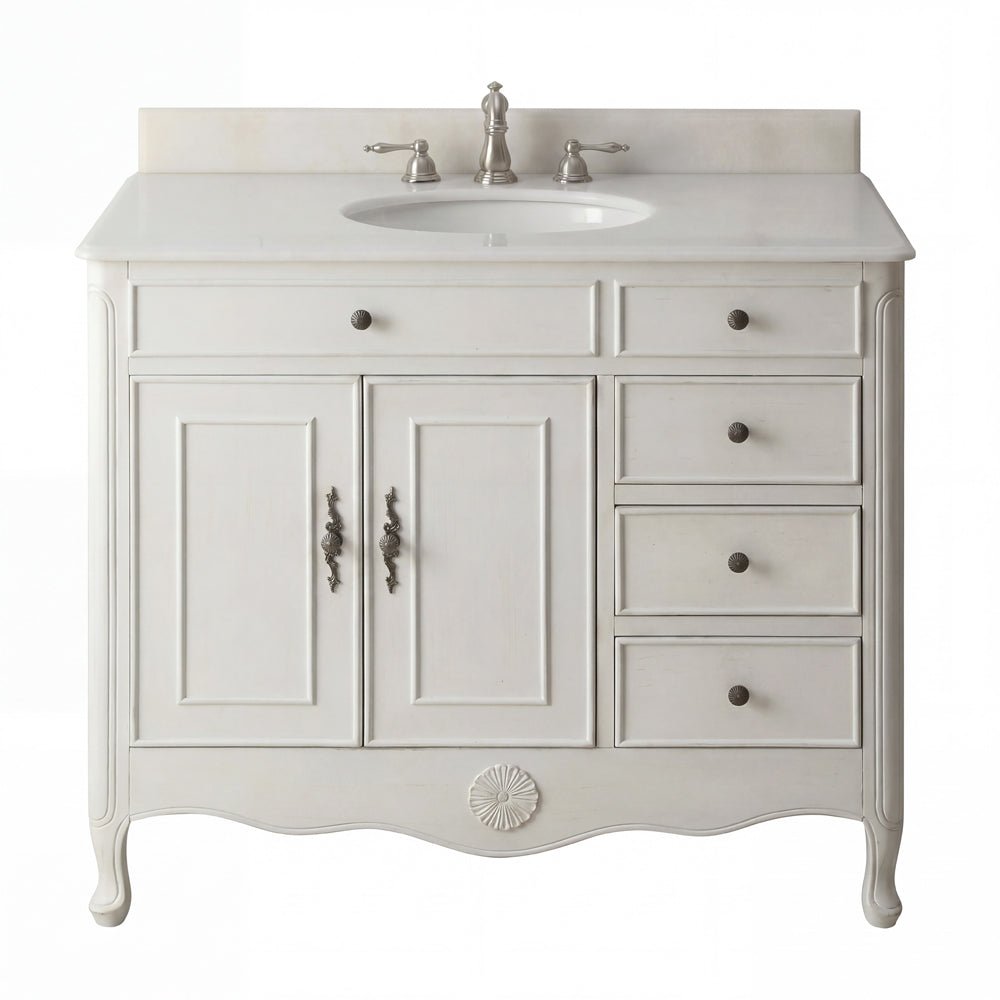 38 Inch Distressed Antique White Cottage Style Daleville Bathroom Sink Vanity