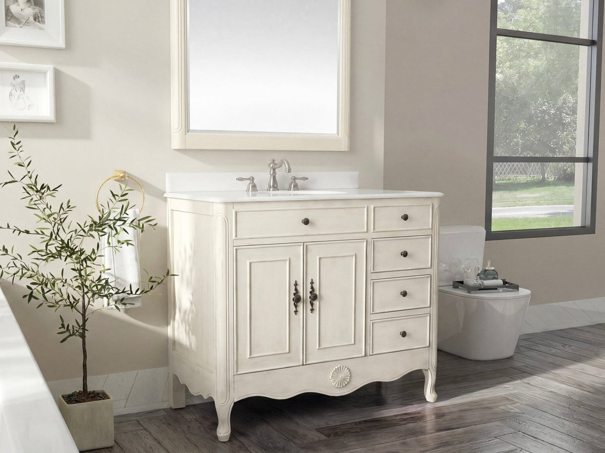 38 Inch Distressed Cream Cottage Style Daleville Bathroom Sink Vanity