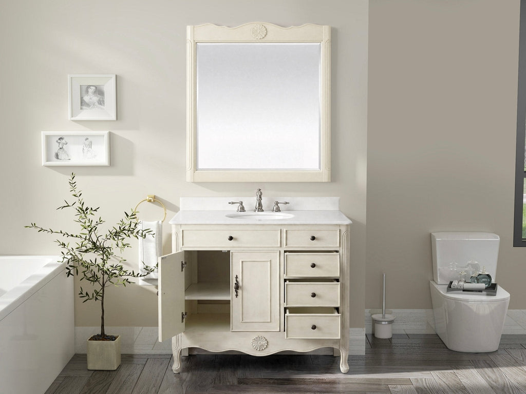 38 Inch Distressed Cream Cottage Style Daleville Bathroom Sink Vanity