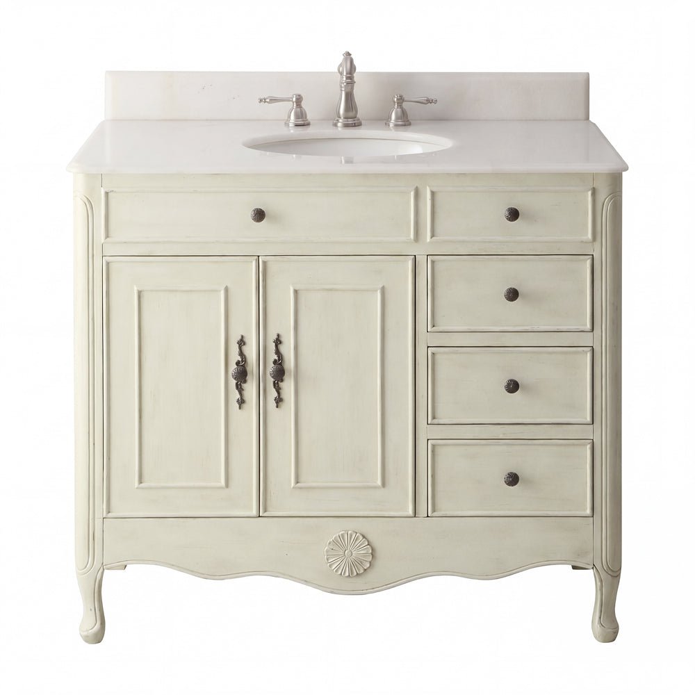 38 Inch Distressed Cream Cottage Style Daleville Bathroom Sink Vanity