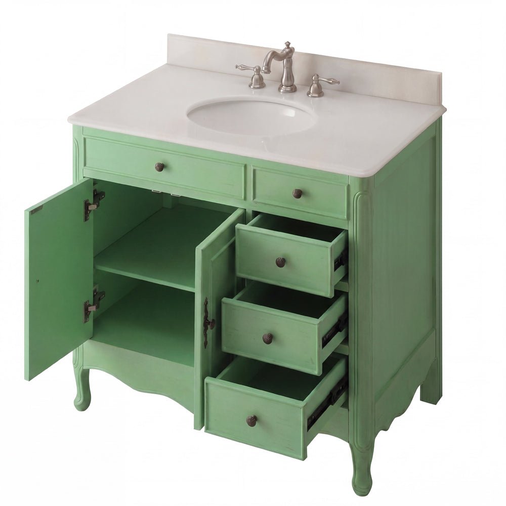 38 Inch Distressed Green Cottage Style Daleville Bathroom Sink Vanity
