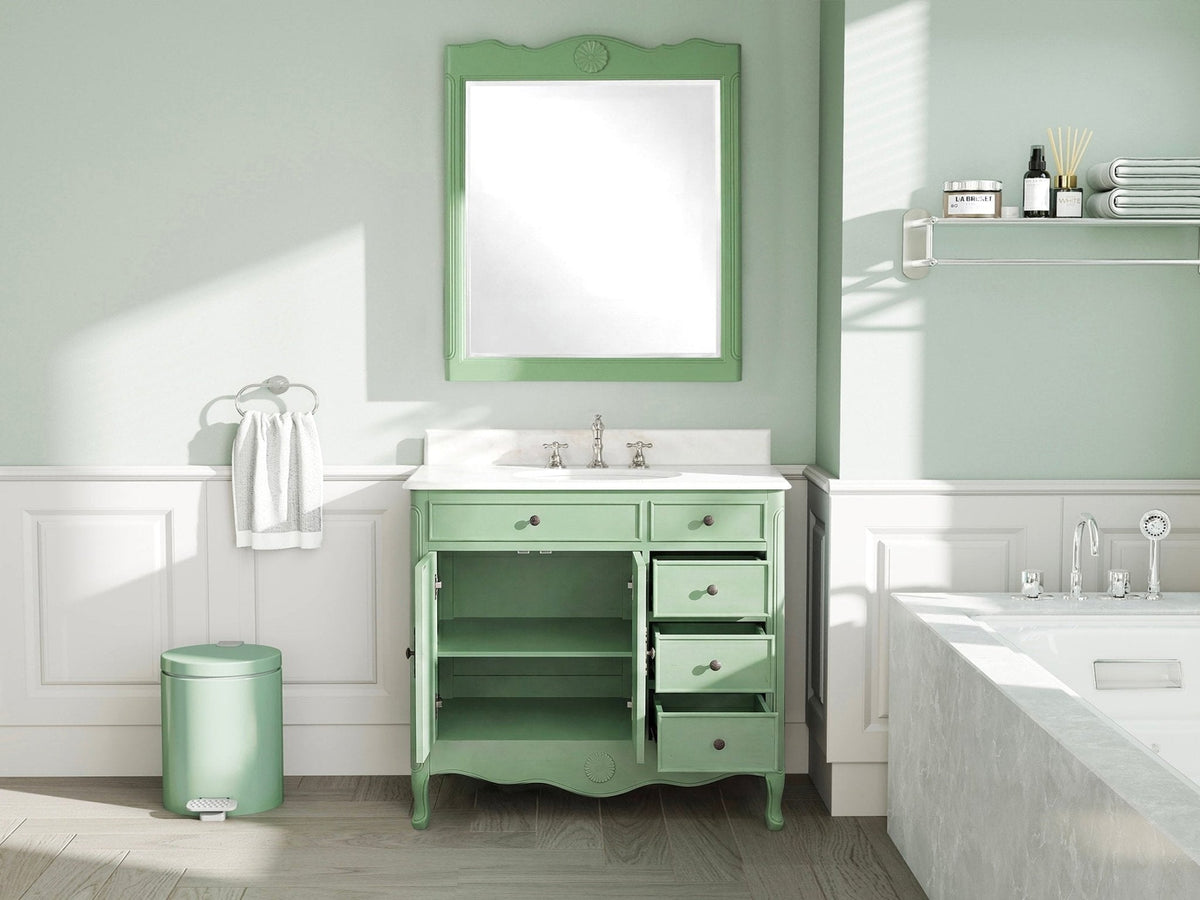 38 Inch Distressed Green Cottage Style Daleville Bathroom Sink Vanity