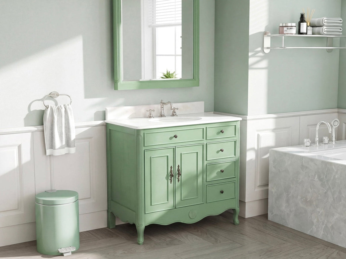 38 Inch Distressed Green Cottage Style Daleville Bathroom Sink Vanity