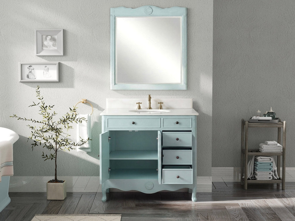 38 Inch Distressed Light Blue Cottage Style Daleville Bathroom Sink Vanity