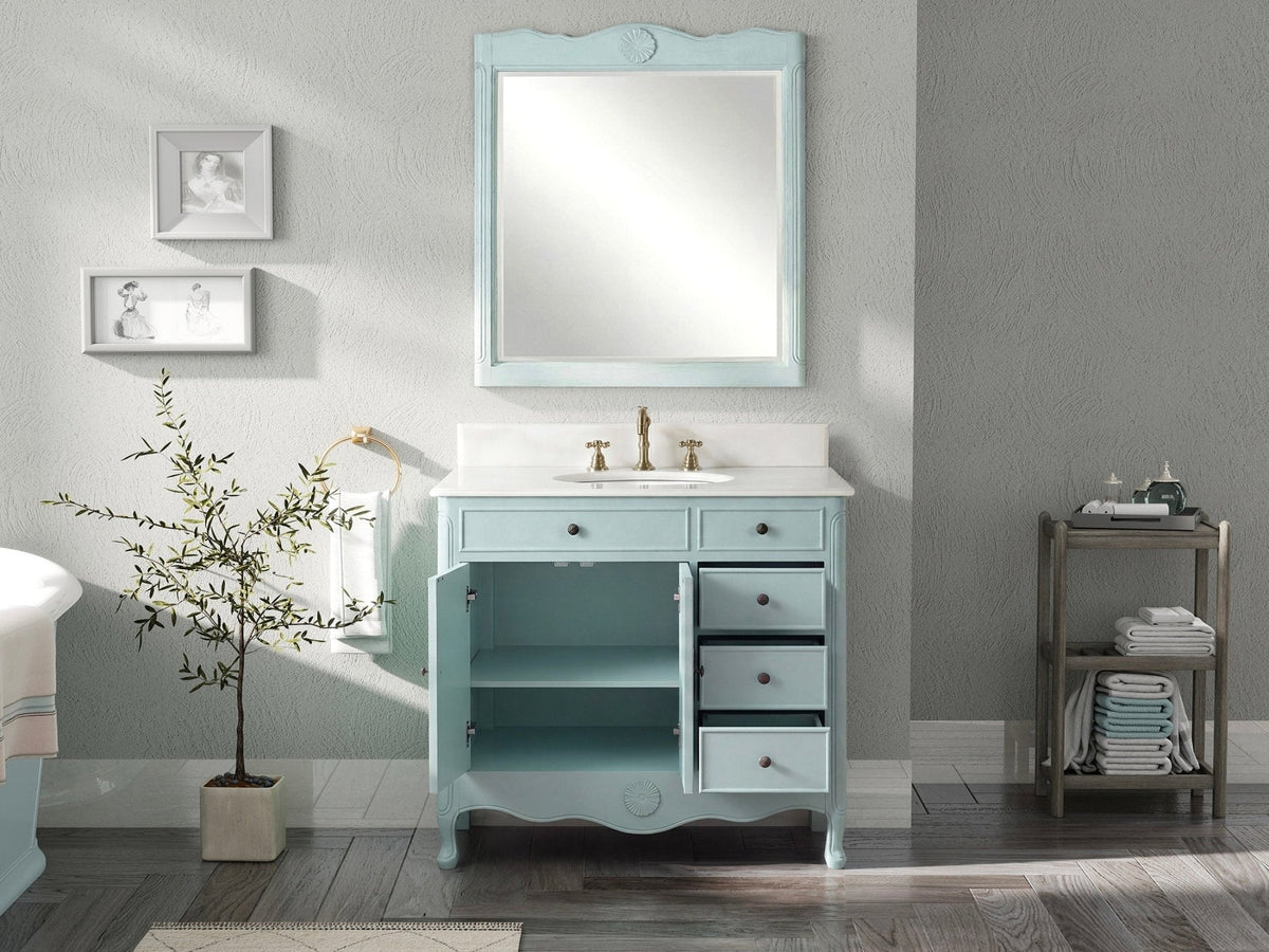 38 Inch Distressed Light Blue Cottage Style Daleville Bathroom Sink Vanity