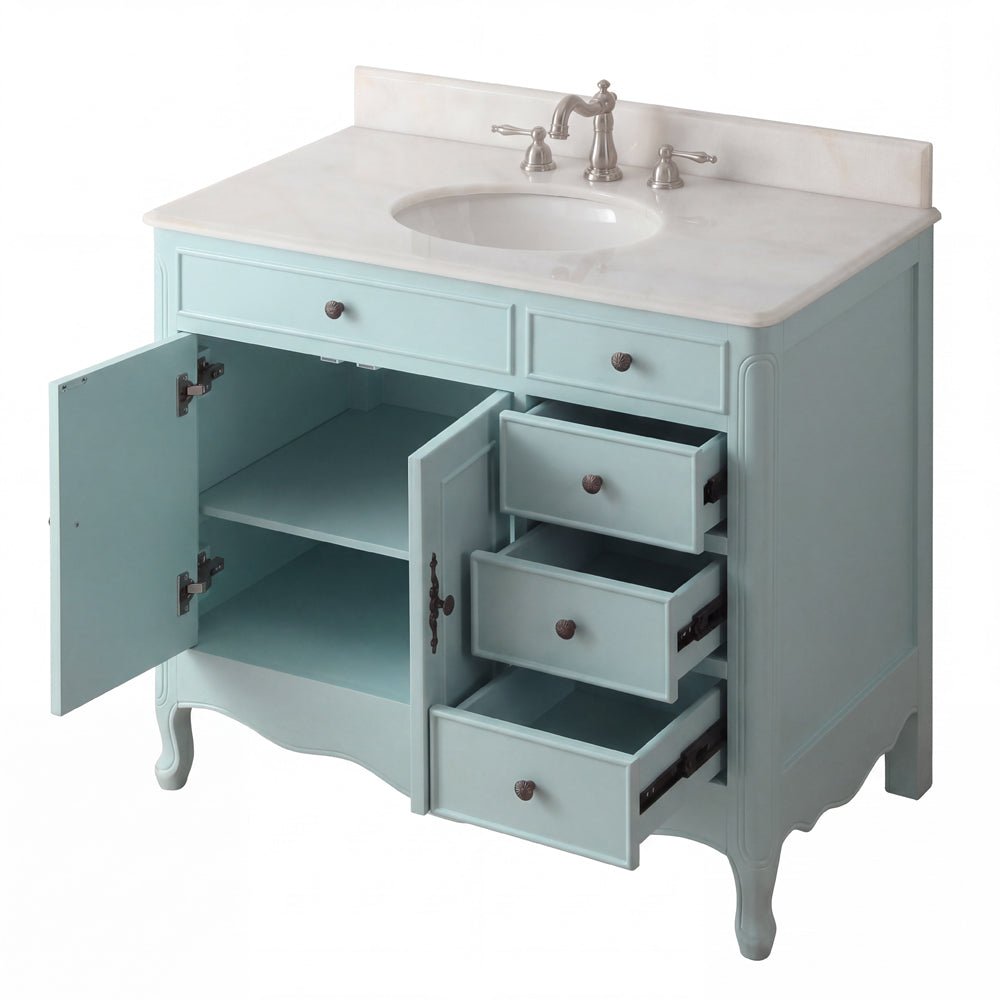 38 Inch Distressed Light Blue Cottage Style Daleville Bathroom Sink Vanity