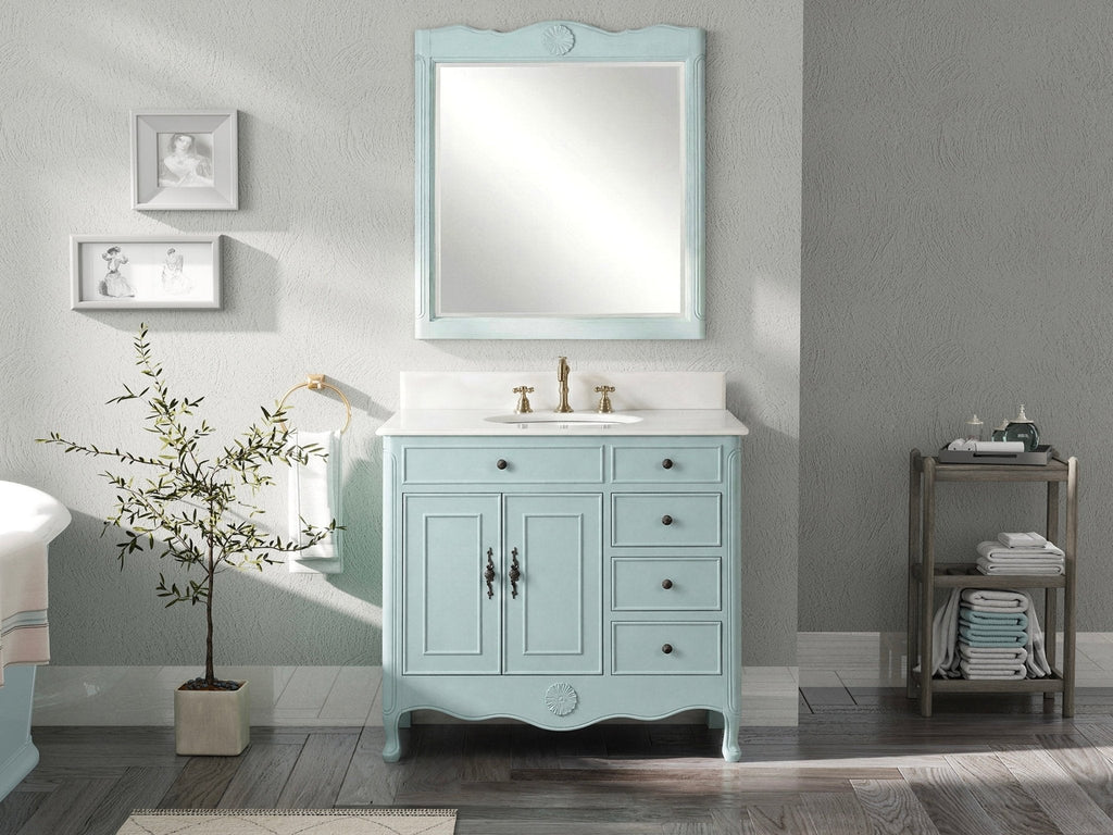 38 Inch Distressed Light Blue Cottage Style Daleville Bathroom Sink Vanity