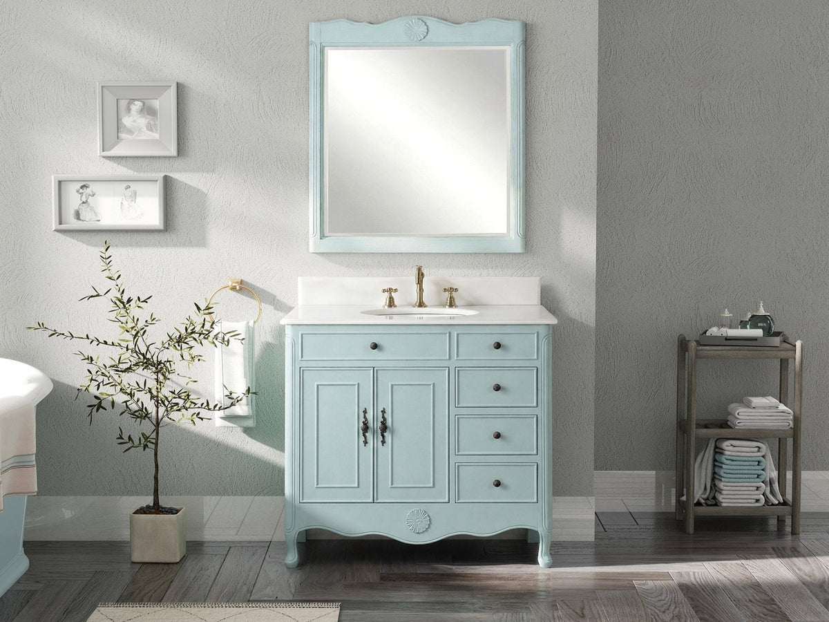 38 Inch Distressed Light Blue Cottage Style Daleville Bathroom Sink Vanity