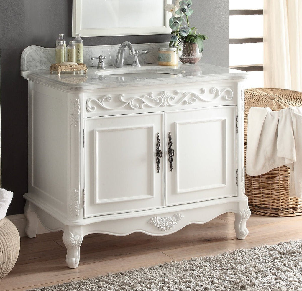 39" Bathroom Vanity with Italian Carrara Marble Counter - top Benton Collection Carbone