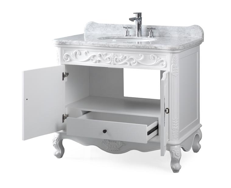39" Bathroom Vanity with Italian Carrara Marble Counter - top Benton Collection Carbone