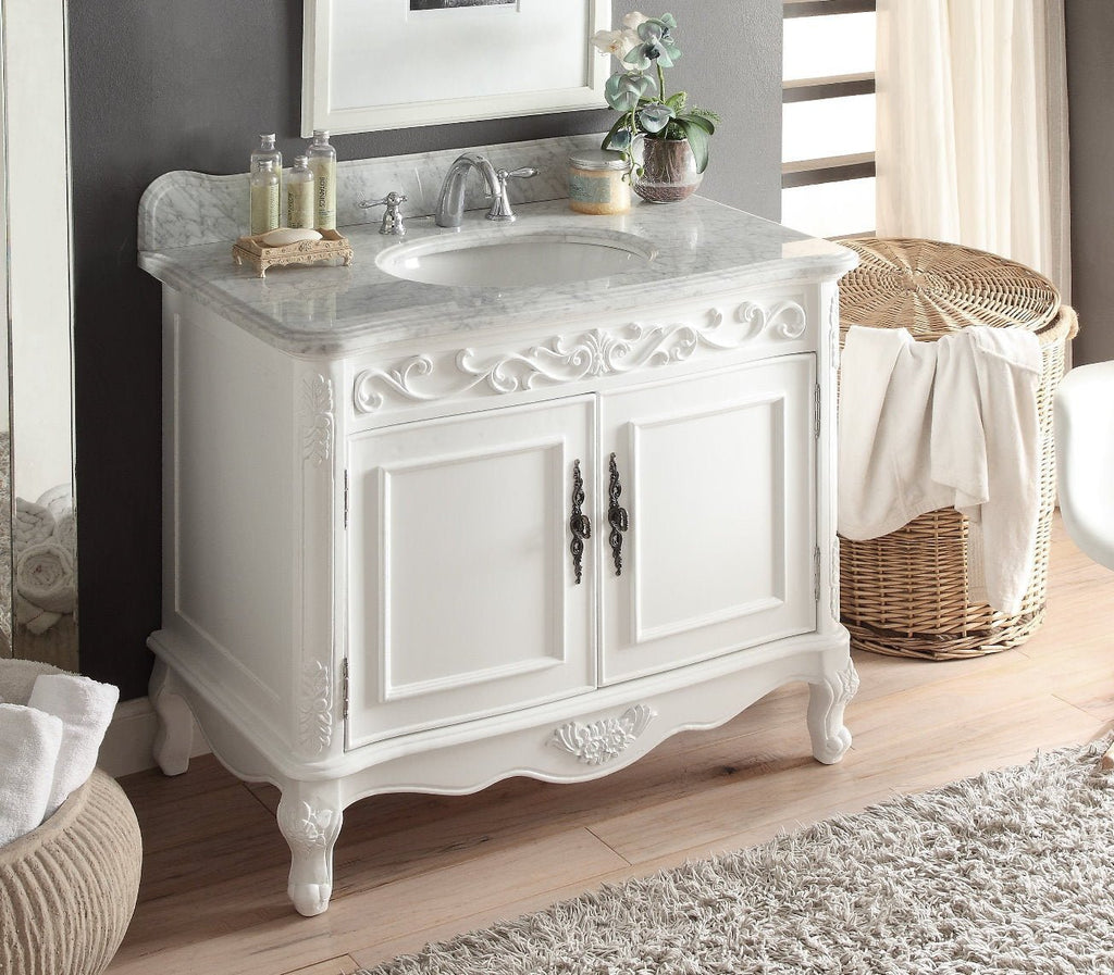 39" Bathroom Vanity with Italian Carrara Marble Counter - top Benton Collection Carbone