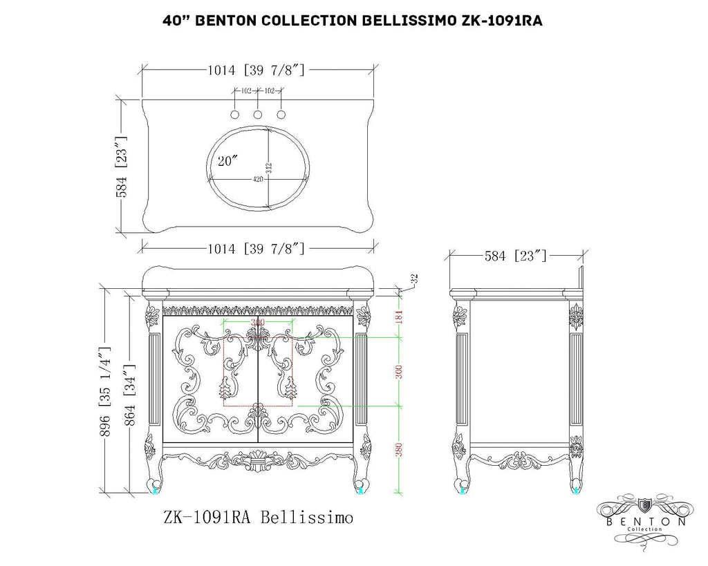 40" Benton Collection Bellissimo Bathroom Vanity with Italian Carrara Marble