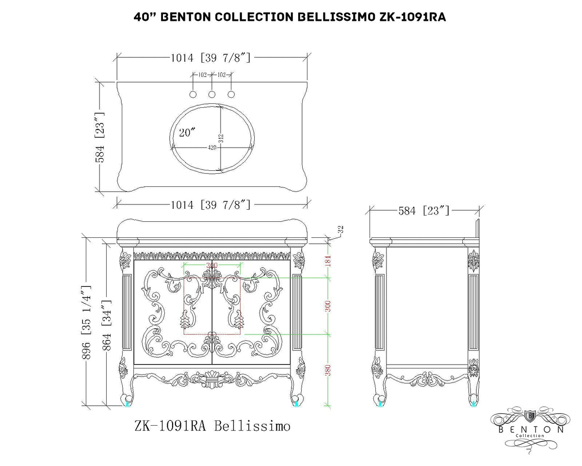 40" Benton Collection Bellissimo Bathroom Vanity with Italian Carrara Marble