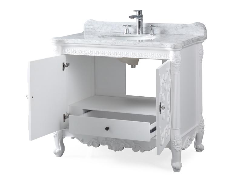 40 Inch Freestanding Bellissimo Bathroom Vanity, Single Sink, Carrara Marble Top, Fully Assembled
