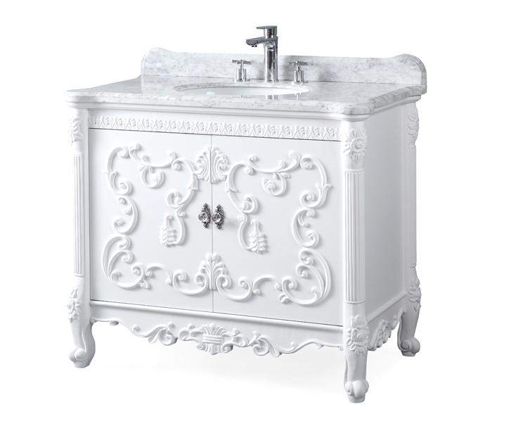 40 Inch Freestanding Bellissimo Bathroom Vanity, Single Sink, Carrara Marble Top, Fully Assembled