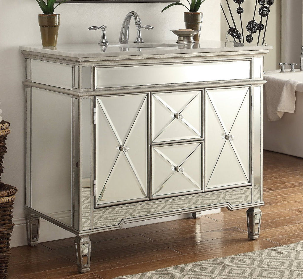 40" Benton Collection Mirrored Style Adelia Single Sink Bathroom Vanity with Carrara Top