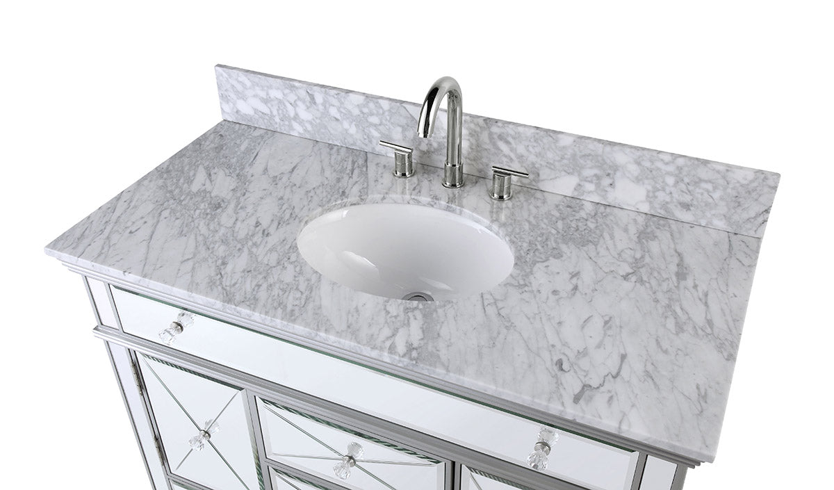 40" Benton Collection Mirrored Style Adelia Single Sink Bathroom Vanity with Carrara Top