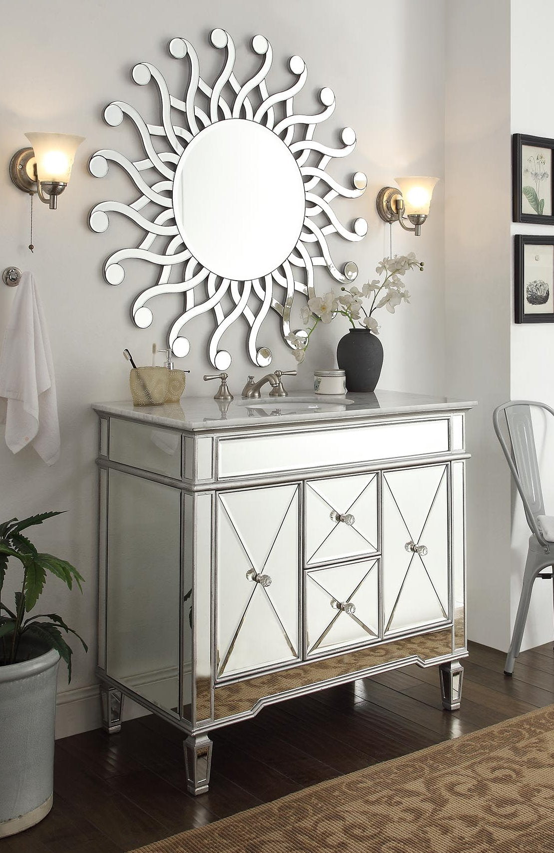 40" Benton Collection Mirrored Style Adelia Single Sink Bathroom Vanity with Carrara Top