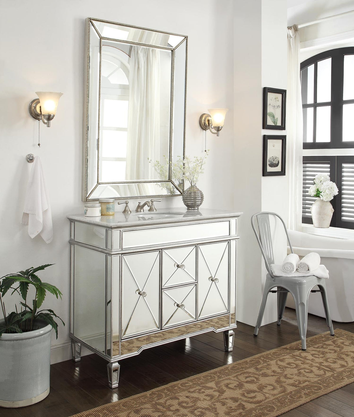 40" Benton Collection Mirrored Style Adelia Single Sink Bathroom Vanity with Carrara Top