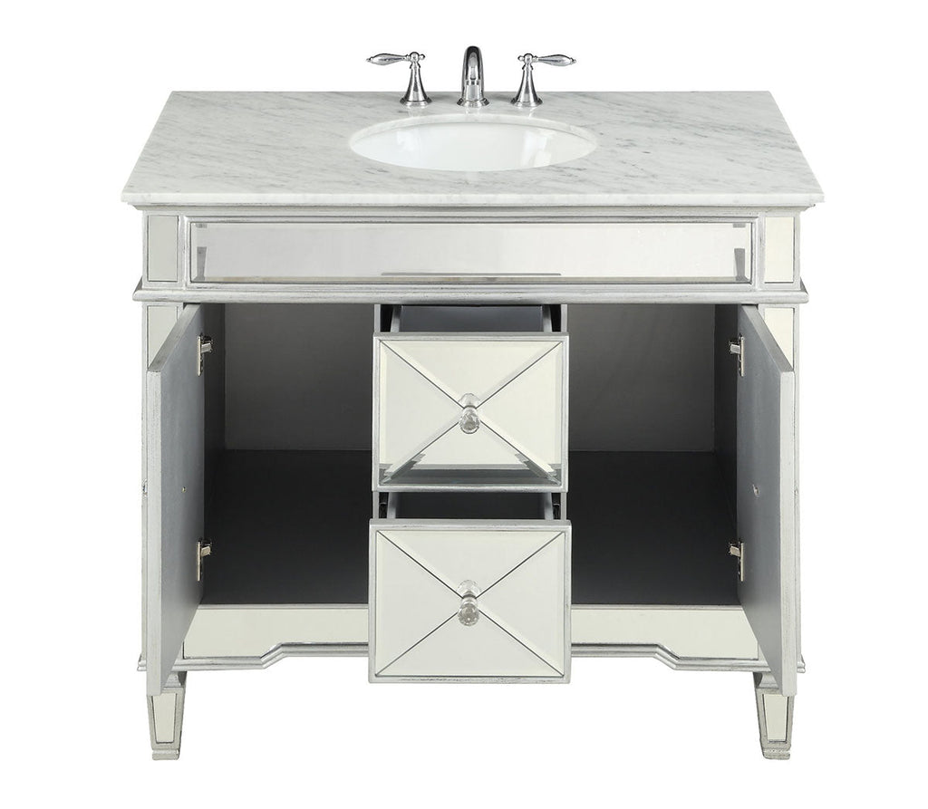 40" Benton Collection Mirrored Style Adelia Single Sink Bathroom Vanity with Carrara Top