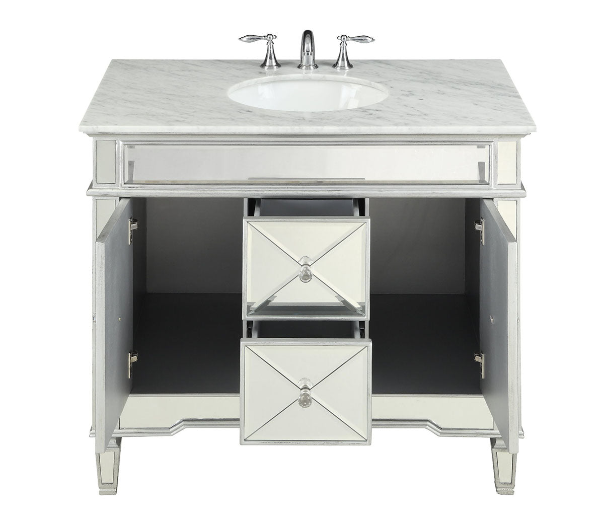 40" Benton Collection Mirrored Style Adelia Single Sink Bathroom Vanity with Carrara Top