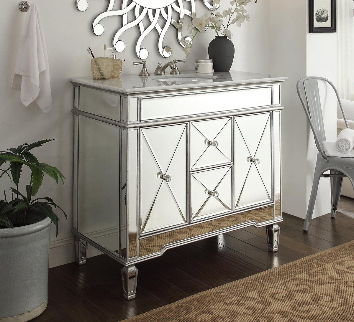 40" Benton Collection Mirrored Style Adelia Single Sink Bathroom Vanity with Carrara Top