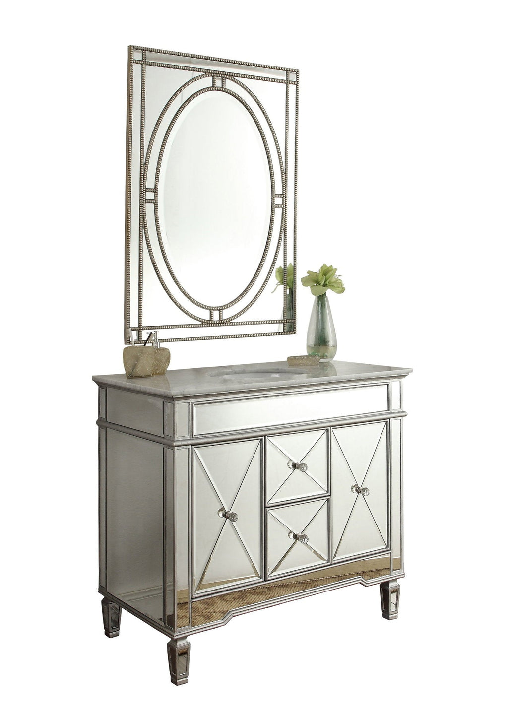 40" Benton Collection Mirrored Style Adelia Single Sink Bathroom Vanity with Carrara Top