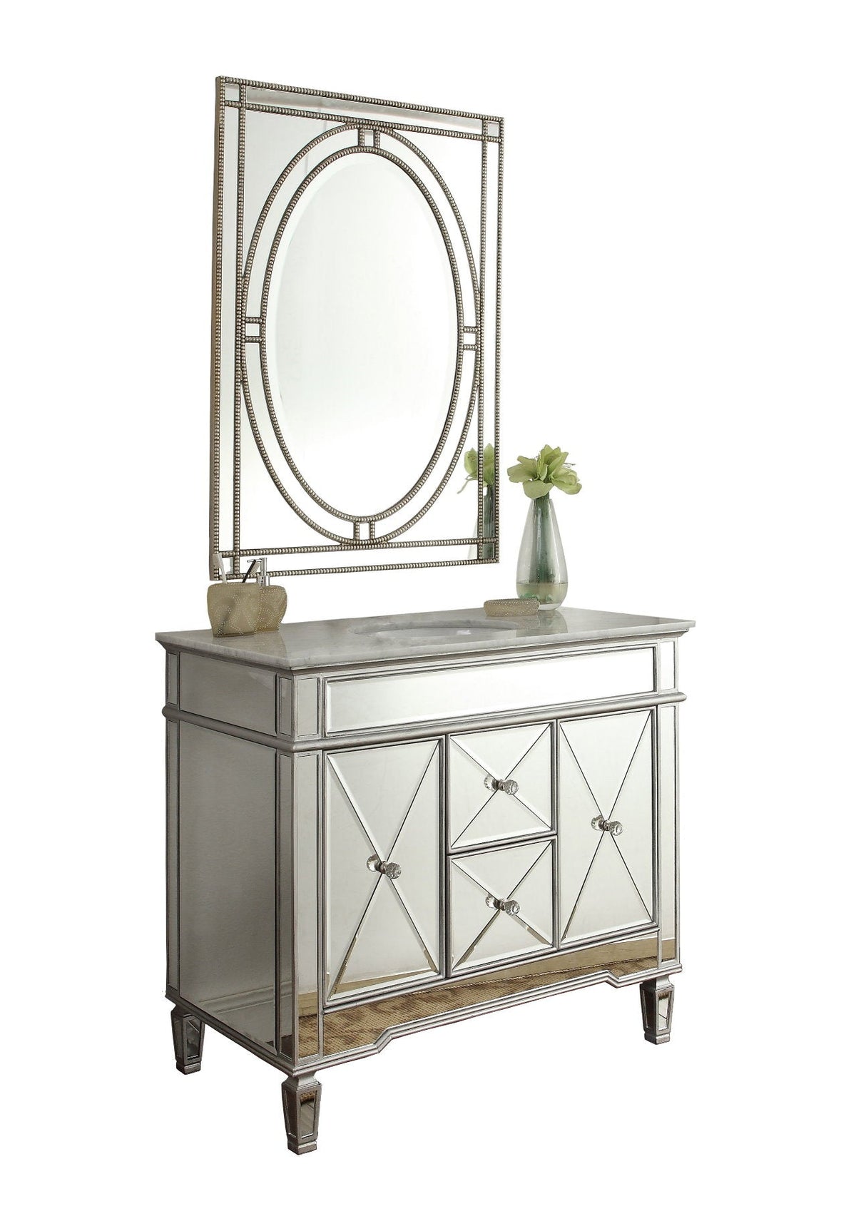 40" Benton Collection Mirrored Style Adelia Single Sink Bathroom Vanity with Carrara Top