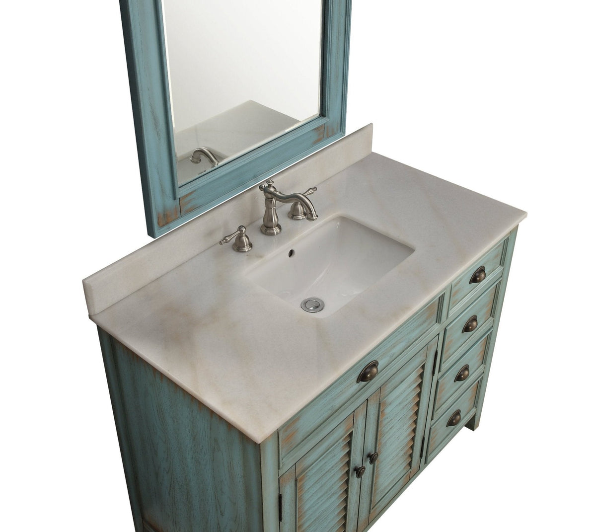 42 Inch Abbeville Farmhouse Style Distressed Blue Bathroom Vanity