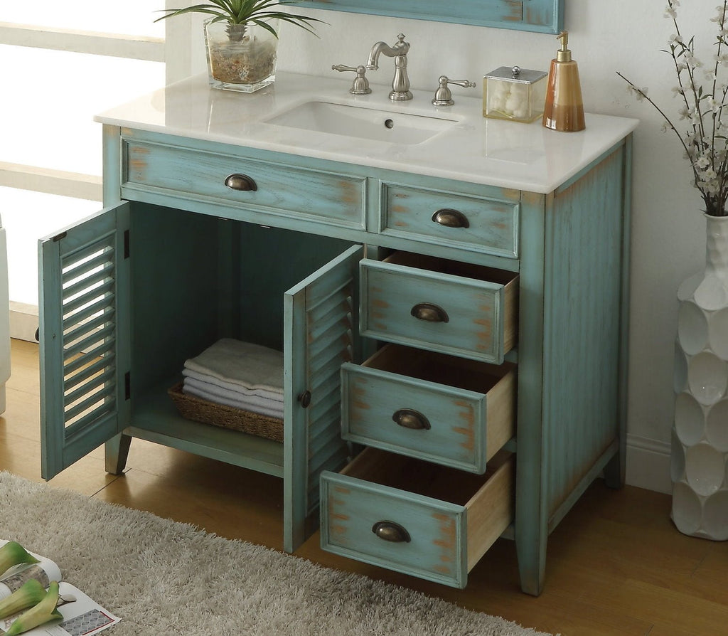 42 Inch Abbeville Farmhouse Style Distressed Blue Bathroom Vanity