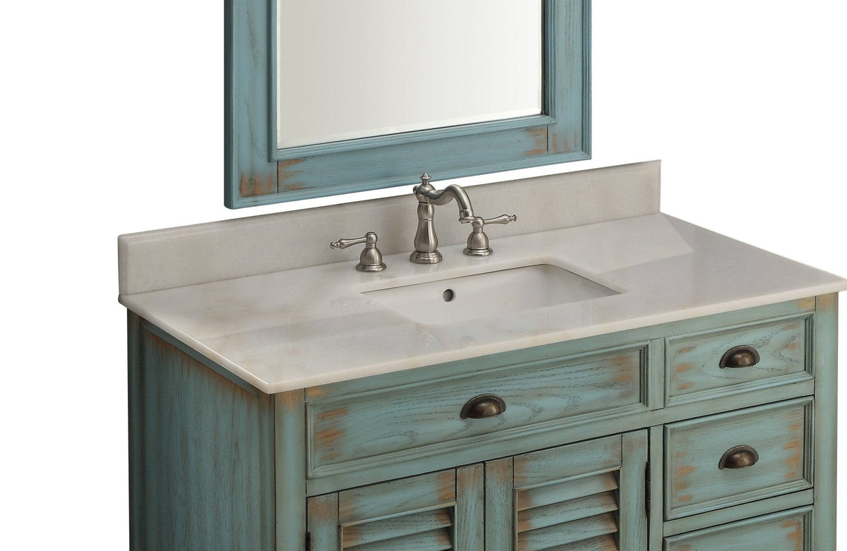 42 Inch Abbeville Farmhouse Style Distressed Blue Bathroom Vanity
