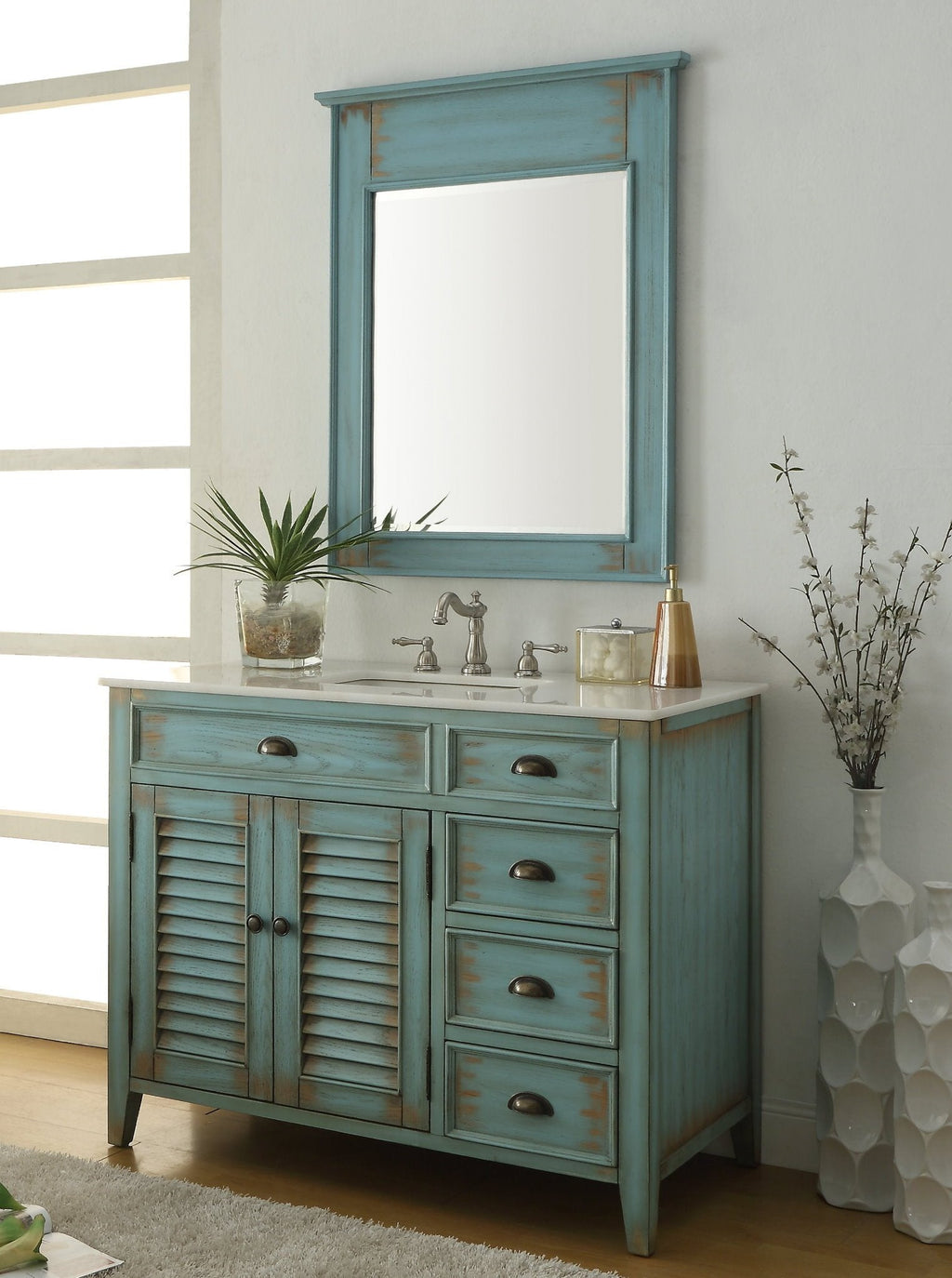 42 Inch Abbeville Farmhouse Style Distressed Blue Bathroom Vanity