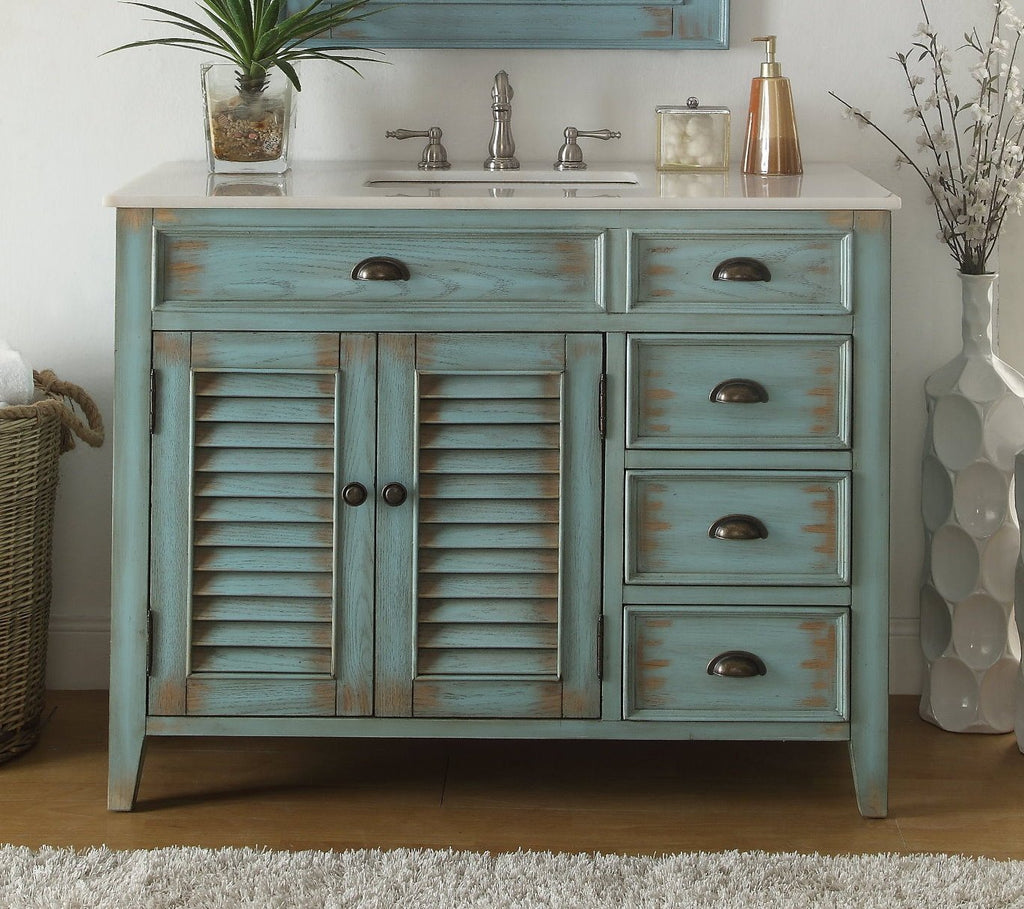 42 Inch Abbeville Farmhouse Style Distressed Blue Bathroom Vanity