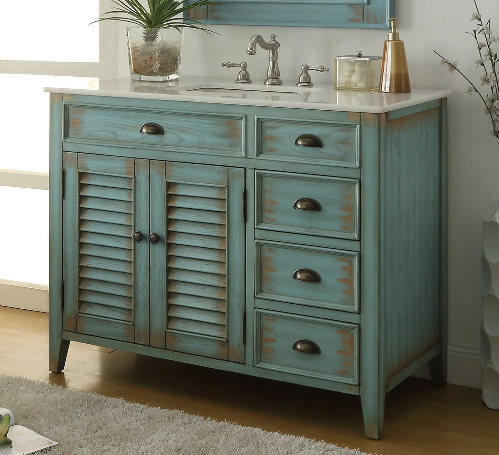42 Inch Abbeville Farmhouse Style Distressed Blue Bathroom Vanity