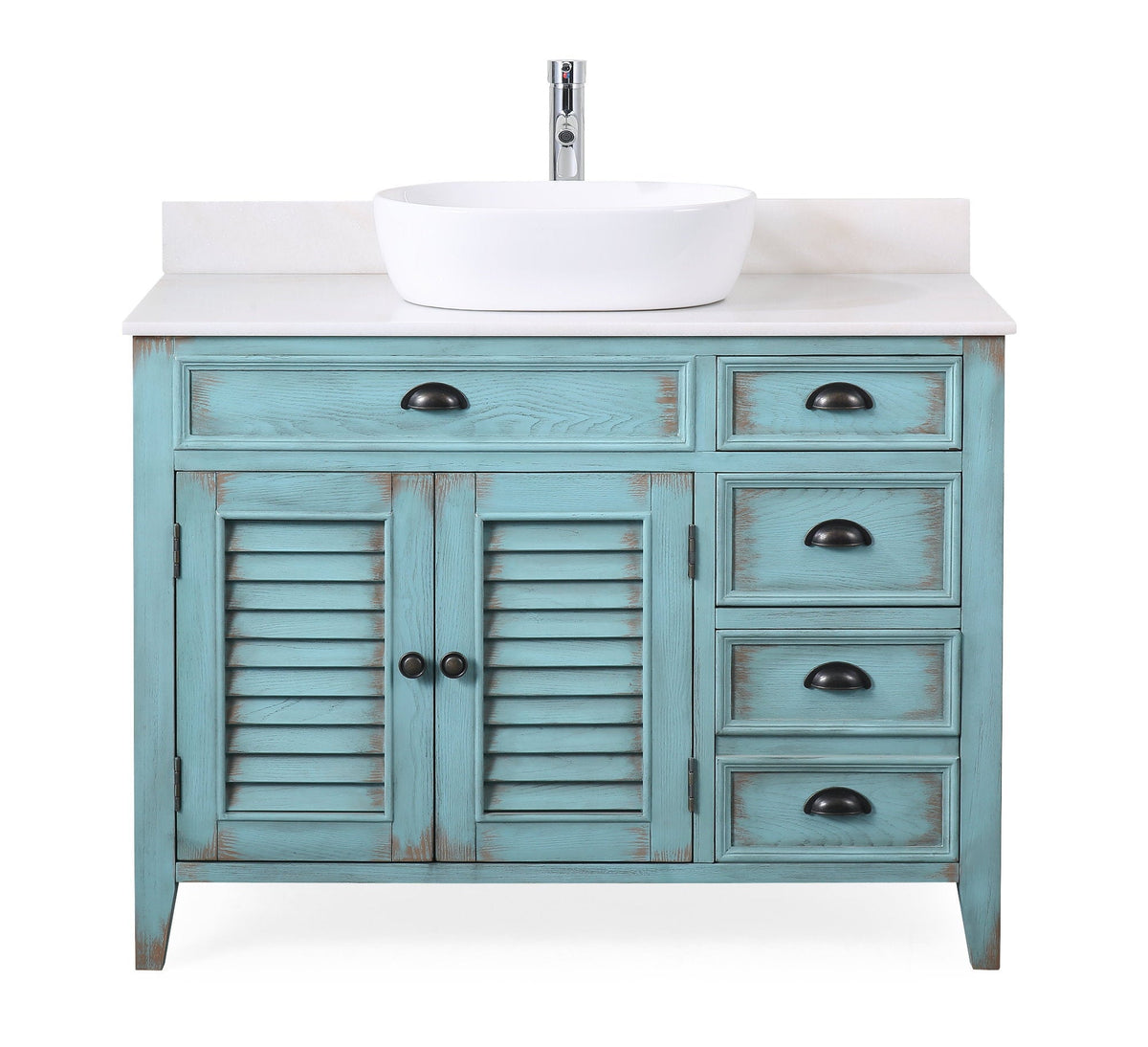 42 Inch Abbeville Farmhouse Style Distressed Blue Vessel Sink Bathroom Vanity