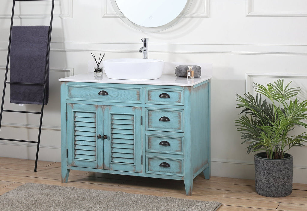 42 Inch Abbeville Farmhouse Style Distressed Blue Vessel Sink Bathroom Vanity