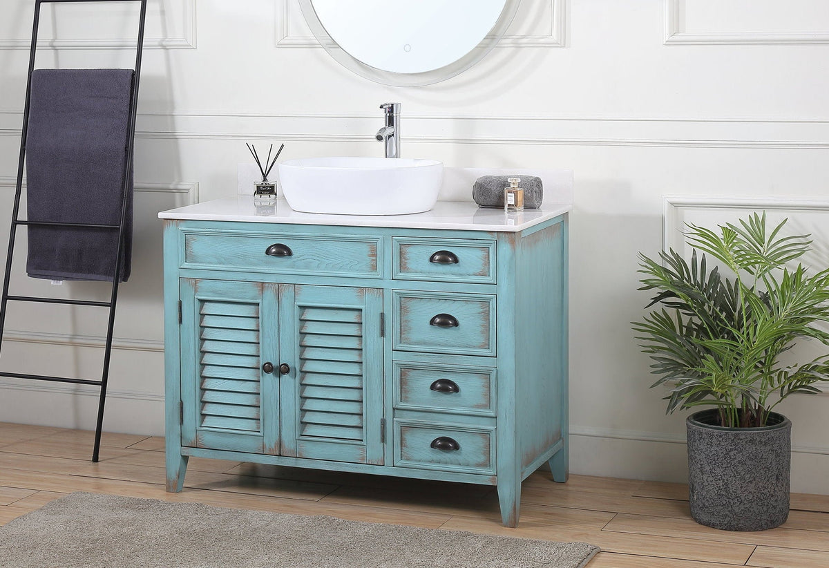 42 Inch Abbeville Farmhouse Style Distressed Blue Vessel Sink Bathroom Vanity