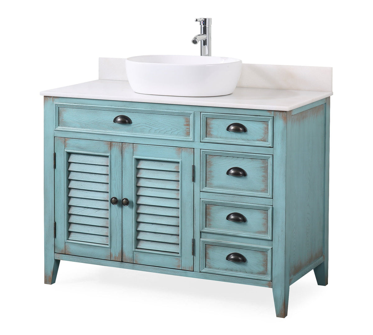 42 Inch Abbeville Farmhouse Style Distressed Blue Vessel Sink Bathroom Vanity